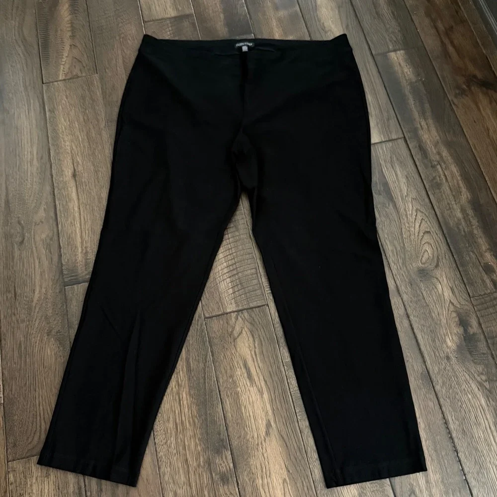 Eileen Fisher Womens XL Black Viscose Blend Pull On Straight Leg Pants EETK‎